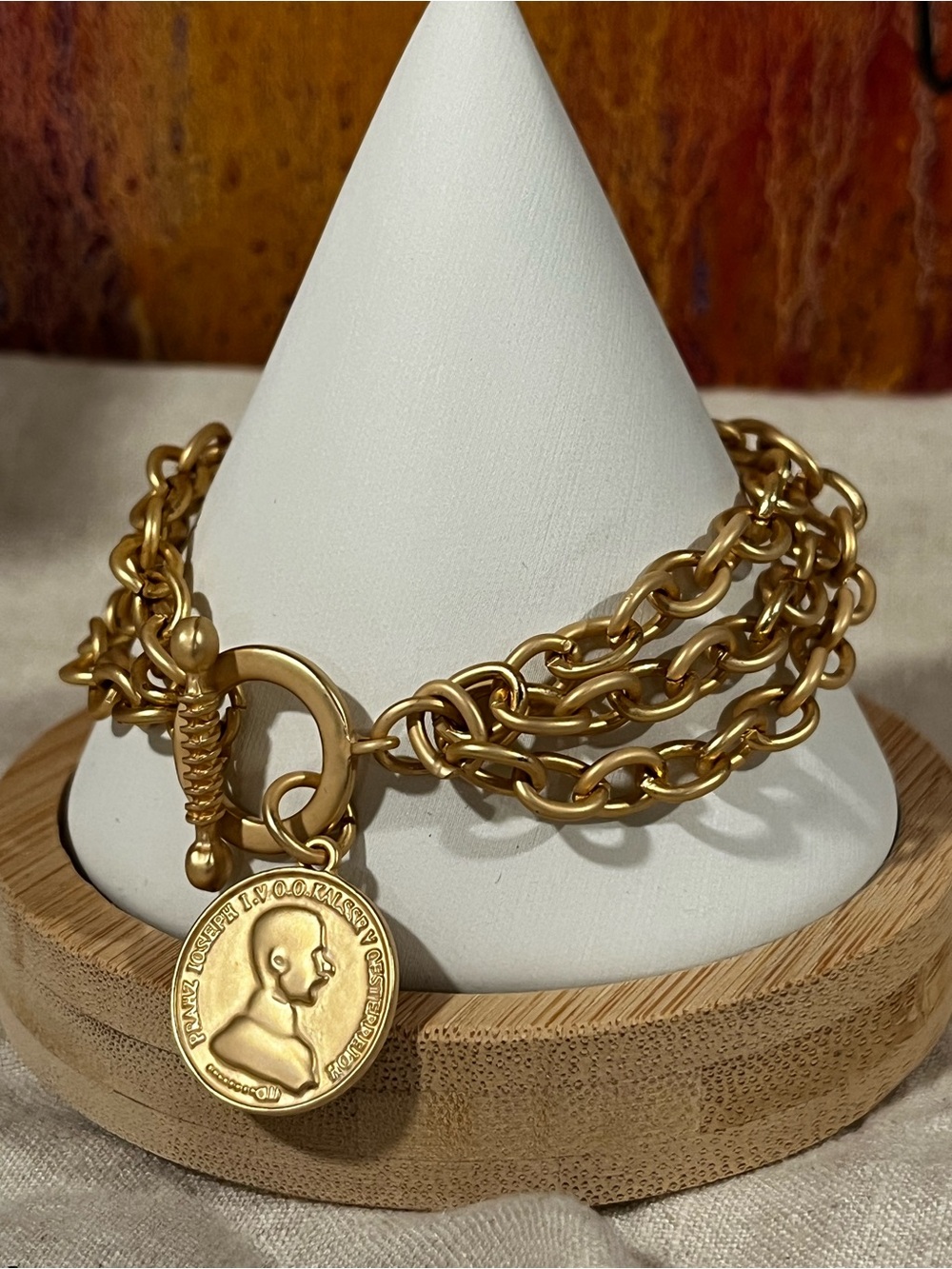 Gold-Tone Coin Charm Toggle Bracelet